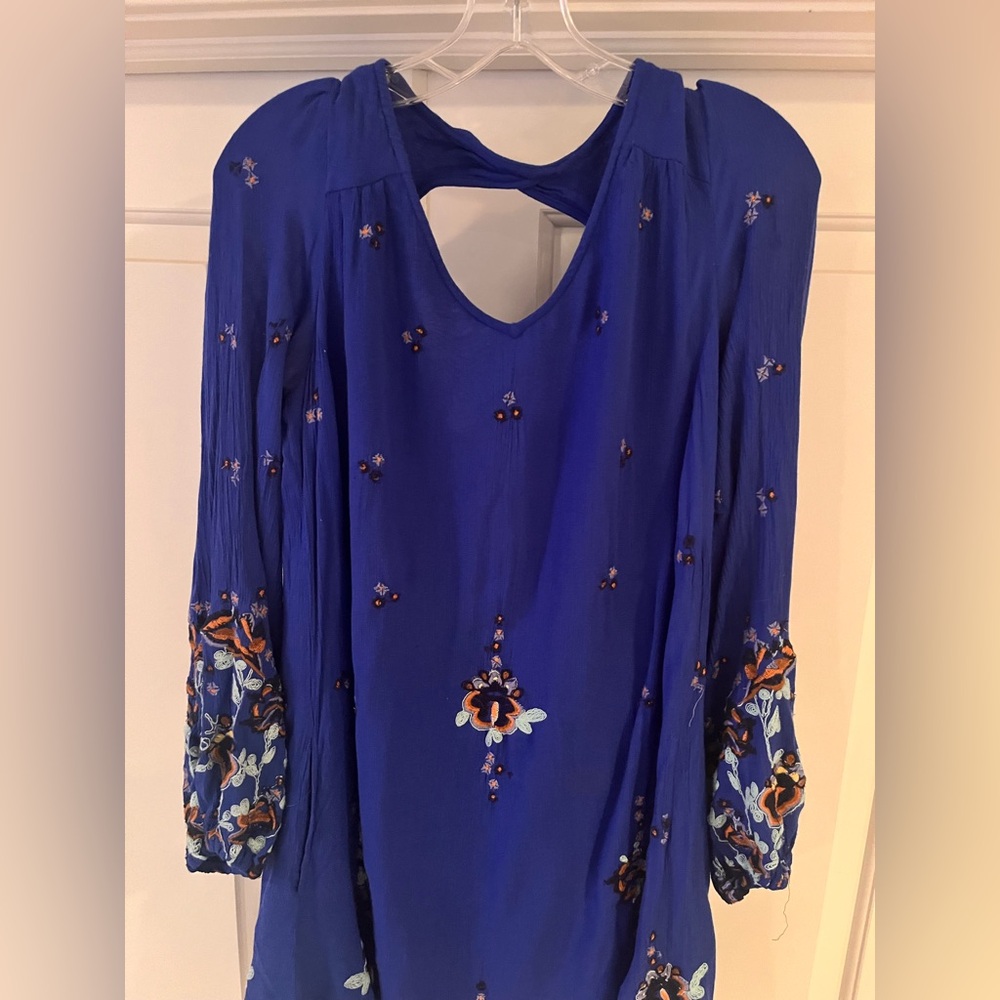 Free People boho embroidered, blue swing dress